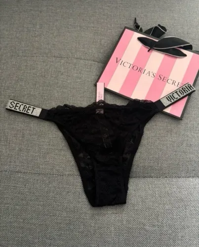 calcinha da victorias secret renda preta com strass, nova com etiqueta