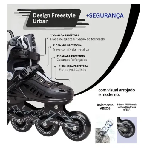 Patins Inline ABEC-9 - Freestyle Urban -- Adulto