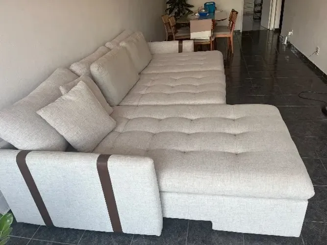 Sofá Retrátil e Reclinável Super Confortável 3 Lugares, Linho Bege