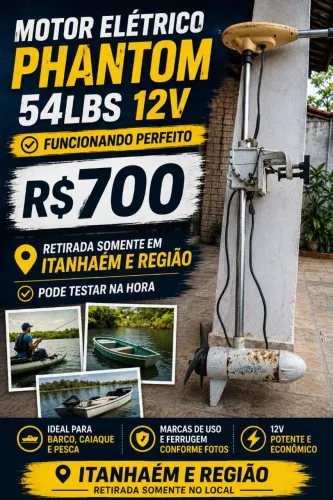 Motor elétrico Phantom 54lbs 12v funcionando
