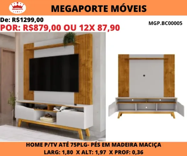 Rack Painél 1,80 Pés Retrô P/Tv até 75Plg