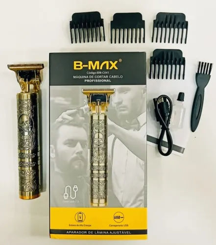 Máquina de Acabamento B-MAX BM-C041 - T-Blade - Recarregável USB - 4 Pentes - Nova