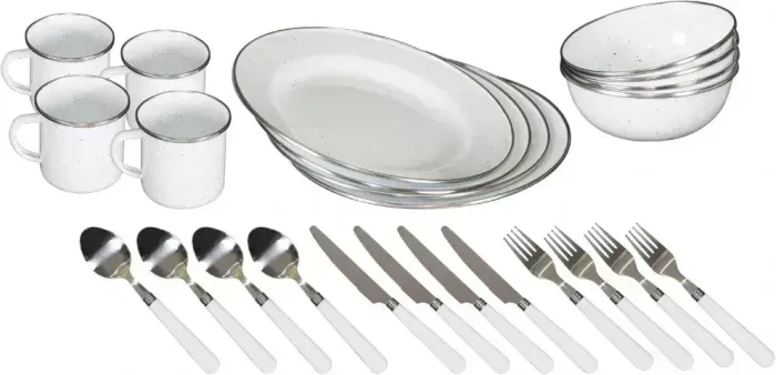 Conjunto de talheres esmaltados Deluxe de 24 peças branco Stansport