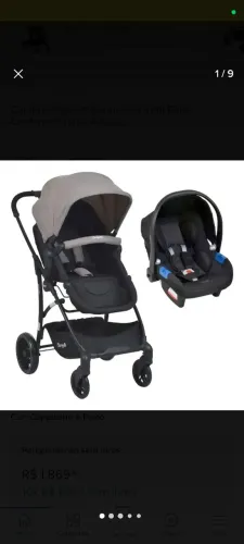 Carrinho Burigotto Convert Touring Cinza + Moisés + Bebê Conforto (Completo e Conservado)