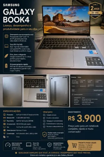 Notebook Samsung Galaxy Book4 - Core i5, 16GB, 512SSD