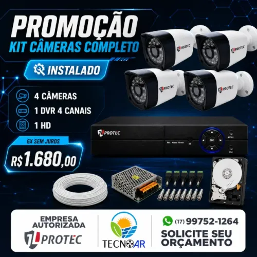 Kit com 4 Câmeras de segurança JL PROTEC já instaladas em até 12x