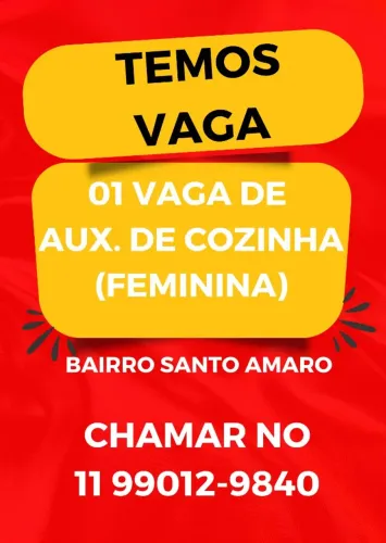 Vaga feminina auxiliar de cozinha