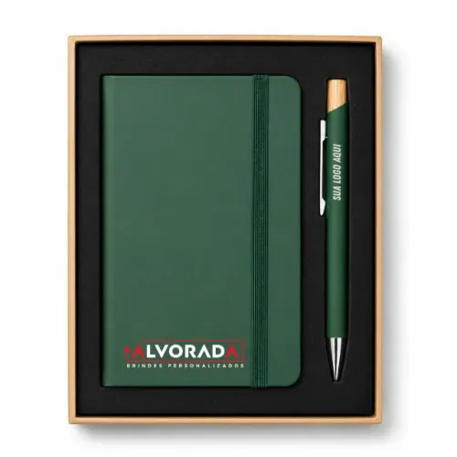 30 Kits Caderno e Caneta Personalizados Logo Empresa