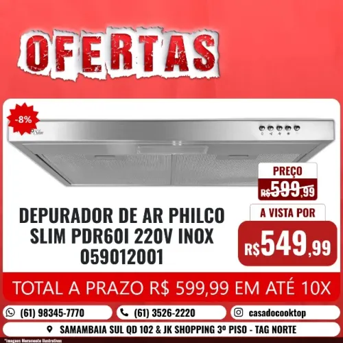 DEPURADOR DE AR PHILCO SLIM PDR60I 220V INOX