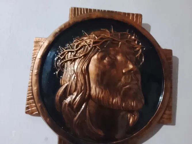 Cuadro decorativo de Jesús Cristo efeito cobre e preto 41x41