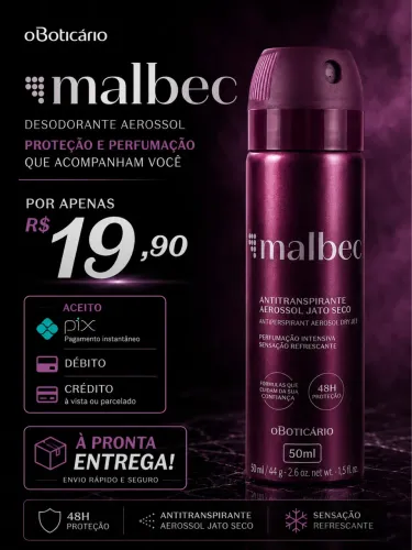 Desodorante aerossol Malbec a pronta entrega 