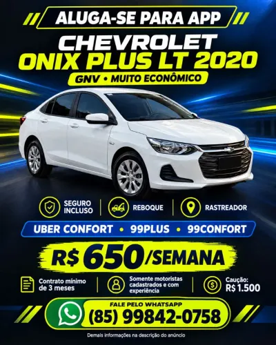 ? ALUGA-SE CHEVROLET ONIX PLUS LT 2020 GNV ? MOTORISTAS DE APP<br>