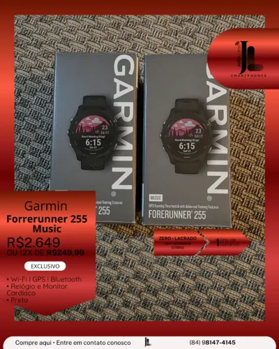 RELÓGIO GARMIN FORERUNNER 255 MUSIC, PRETO, LACRADO, EXCLUSIVO!