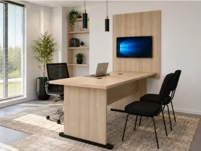 Mesa Corporativa Alto Padrão Com Painel. Barcelona: L174cm x P68cm x A74cm