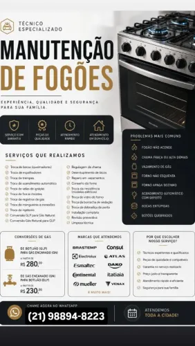 CONSERTO SEU FOGÃO, FAZEMOS MANUTENÇÃO, CONVERSÃO, TROCA DE BICO PRA GAS DE RUA
