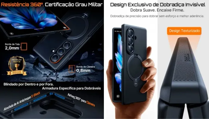 Capa Torras Original para Samsung Galaxy Z Fold 7 Modelo Q3 Spin-Preto com Suporte
