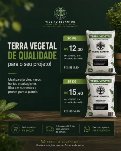Terra vegetal 20 kg e 25 kg , pronta para plantio ,hortas ,flores , gramados e frutiferas.