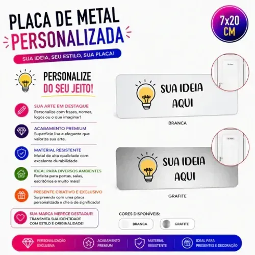 Placa de Metal 7x20cm - Grafite/Branco