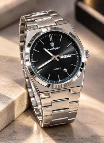 Relógio de pulso Poedagar Signature Preto Inox PROVA D'ÁGUA Novo