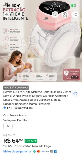 Bomba elétrica de tirar leite materno