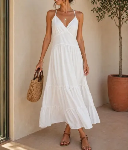 Vestido Longo Feminino Branco Off white Tam M
