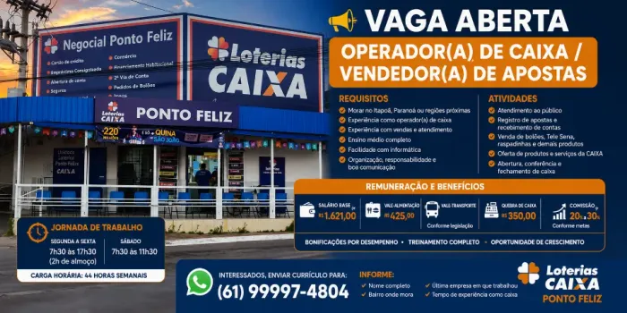 VAGA - OPERADOR(A) DE CAIXA / VENDEDOR(A) DE APOSTAS