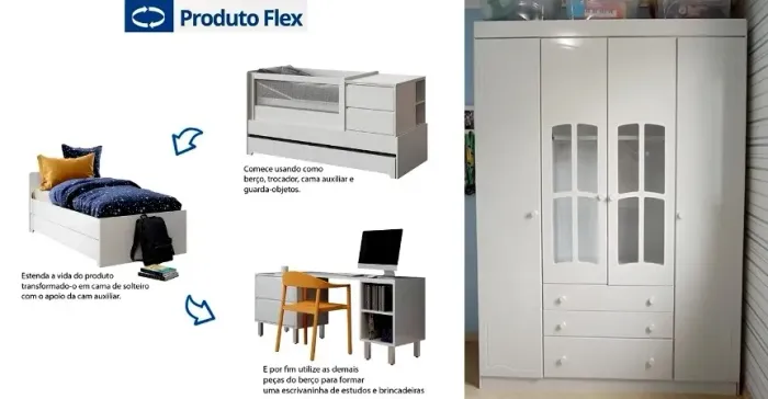 Quarto luxo bebê infantil completo (berço/cama 7 em 1 + guarda-roupa)