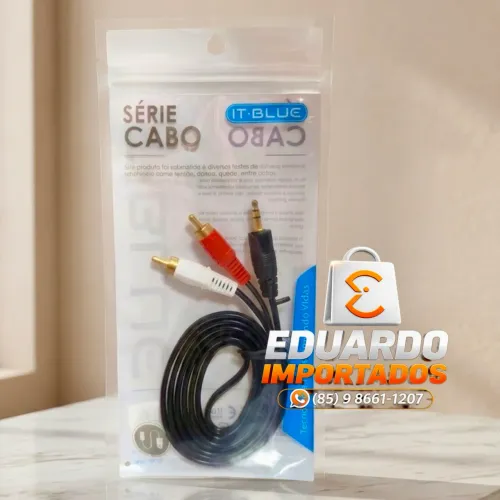 3 Metros, Cabo Auxiliar de Áudio P2 3.5mm x 2 RCA (Conectar o Celular no Som)