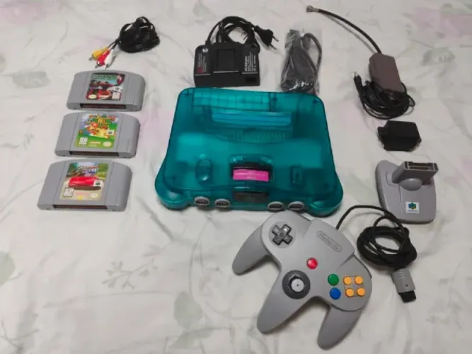 Nintendo 64 Anis com 3 fitas originais + RF Switch + Modulador RF originais + Transfer Pak