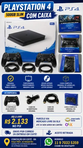 Playstation 4 500GB Slim COM CAIXA