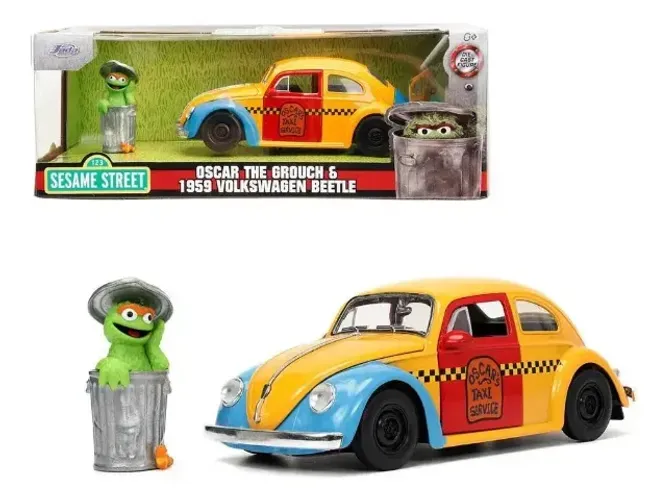 Fusca Taxi 1959 Com Figura Oscar Vila Sésamo - 1:24 Jada Toys