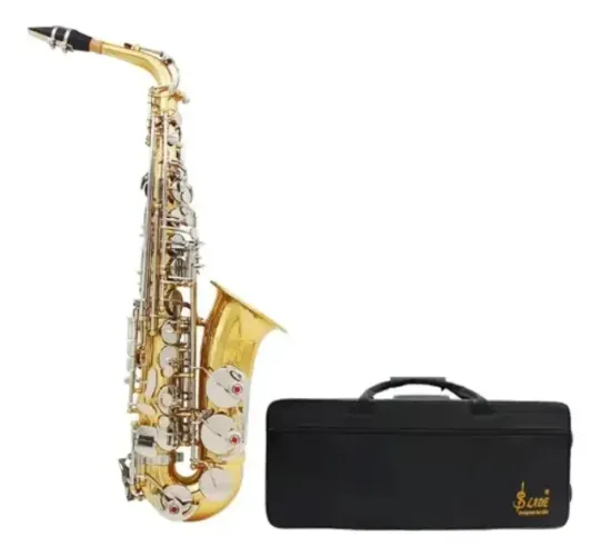 Saxofone Alto Slade Original - Eb (Mi Bemol) Dourado Com Chaves Prateadas