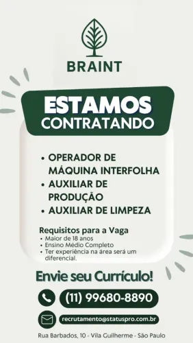 VAGA DE AUXILIAR PARA VILA GUILHERME