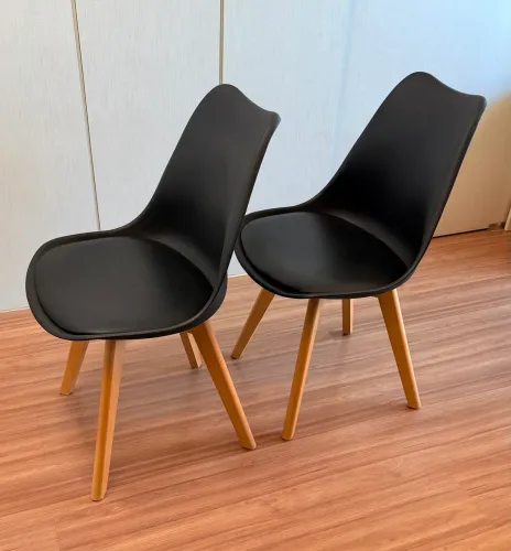 4x Cadeira Charles Eames Leda Design Wood Estofada Base Madeira
