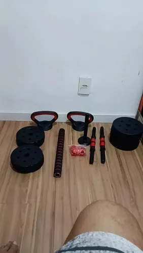 Kit Halteres Barra Kettlebell 6 em 1 Peso Musculação Treino em Casa