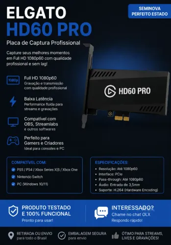  Placa de Captura Elgato HD60 Pro PCIe Full HD 1080p60 - Perfeito Estado