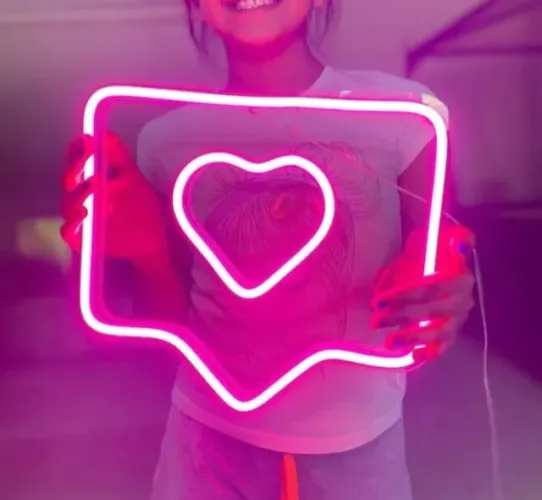 Painel Neon Led Like Instagram Coração Iluminação 30cm