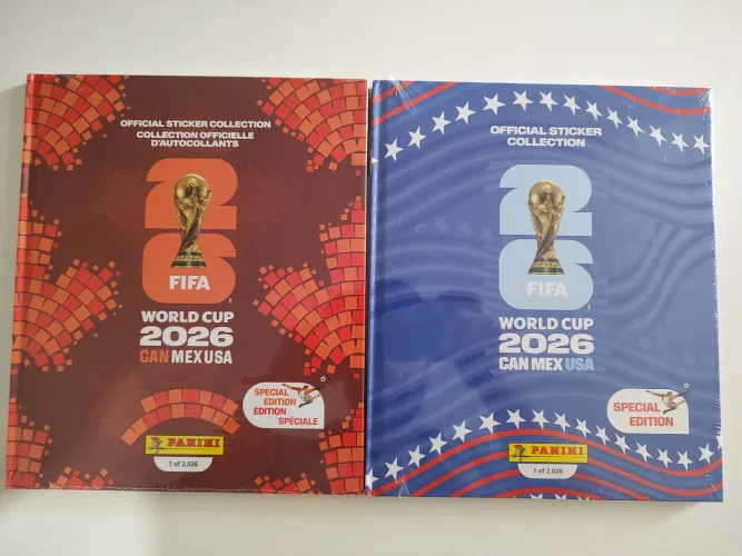 Álbum Copa 2026 versão Estados Unidos Azul e versão Canadá Laranja importado