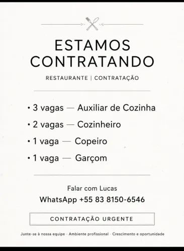 Vagas de emprego restaurante no manaira