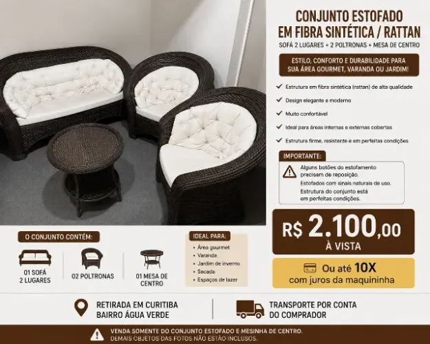 Conjunto Rattan Fibra Sintética + Mesa de Centro