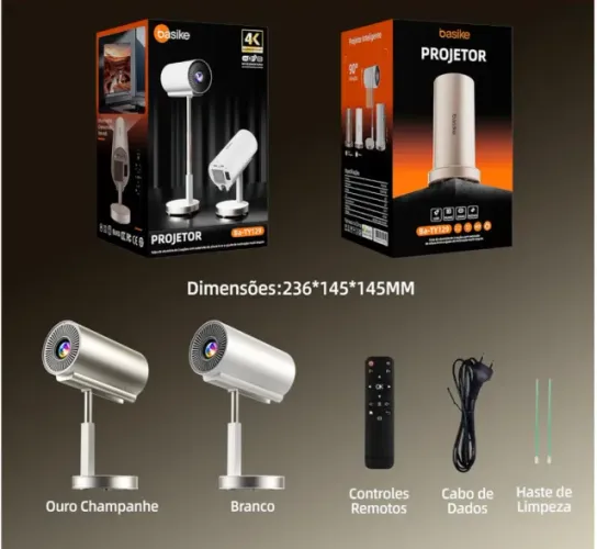 Basike Mini Projetor Portatil, 4K 1080P Full HD, 5G WIFI 6 BT 5.0 Android 11