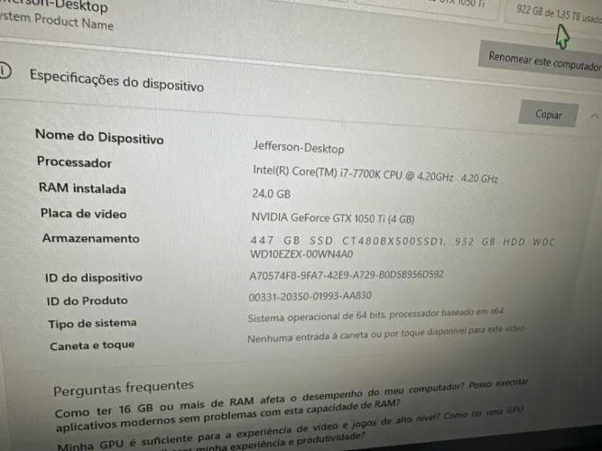 Kit Upgrade I7 7700K com placa de vídeo e 24 de memória ram.