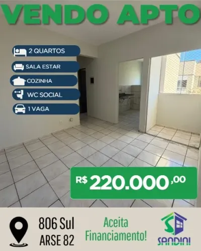 Vendo Apto 2 Quartos - 806 Sul - Financia!!