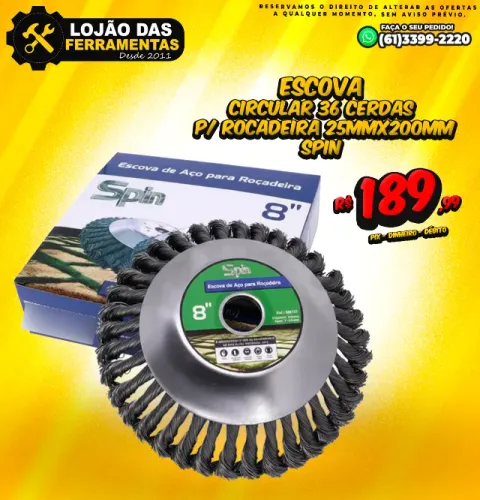 Escova Circular 36 Cerdas Para Rocadeira 25mmx200mm Spin