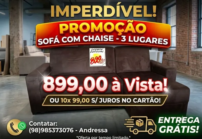 Sofá com chaise 3 lugares entrega grátis aproveite a promoção