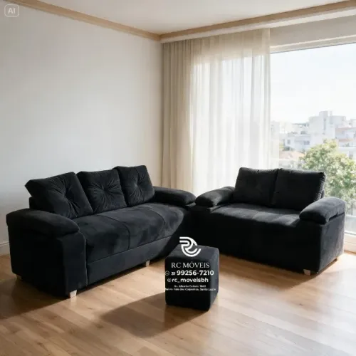 Sofá 2 e 3 Lugares Braço Fofão Suede Grafite D33 Confortável