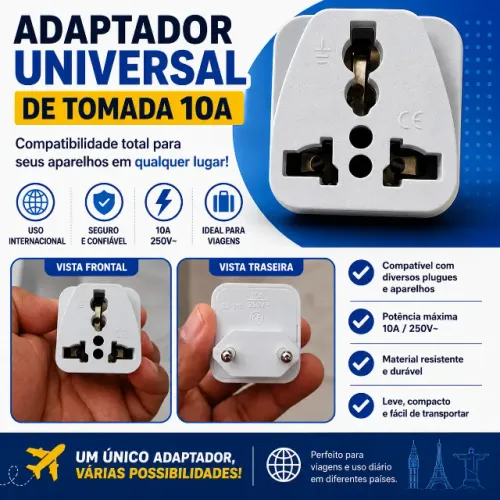 Adaptador De Tomada Universal 10A 110V 220V Bivolt