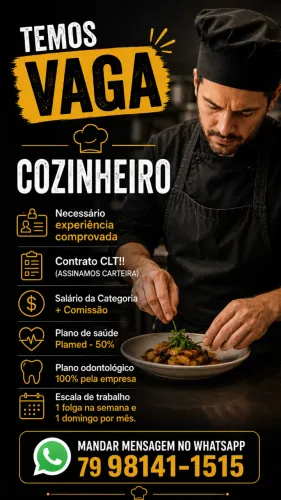 VAGA DE EMPREGO COZINHEIRO COM EXPERIÊNCIA