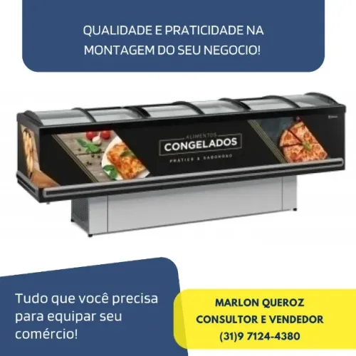 Ilha de Congelados Vidro Curvo Preta 3M Gelopar