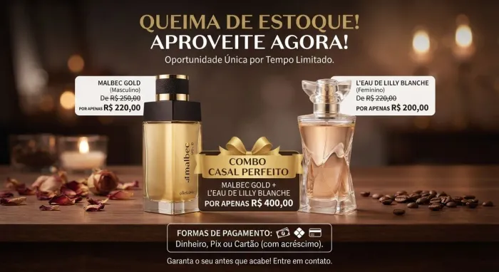 Combo casal perfeito: Malbec Gold + L'EAU DE LILY BLANCHE
